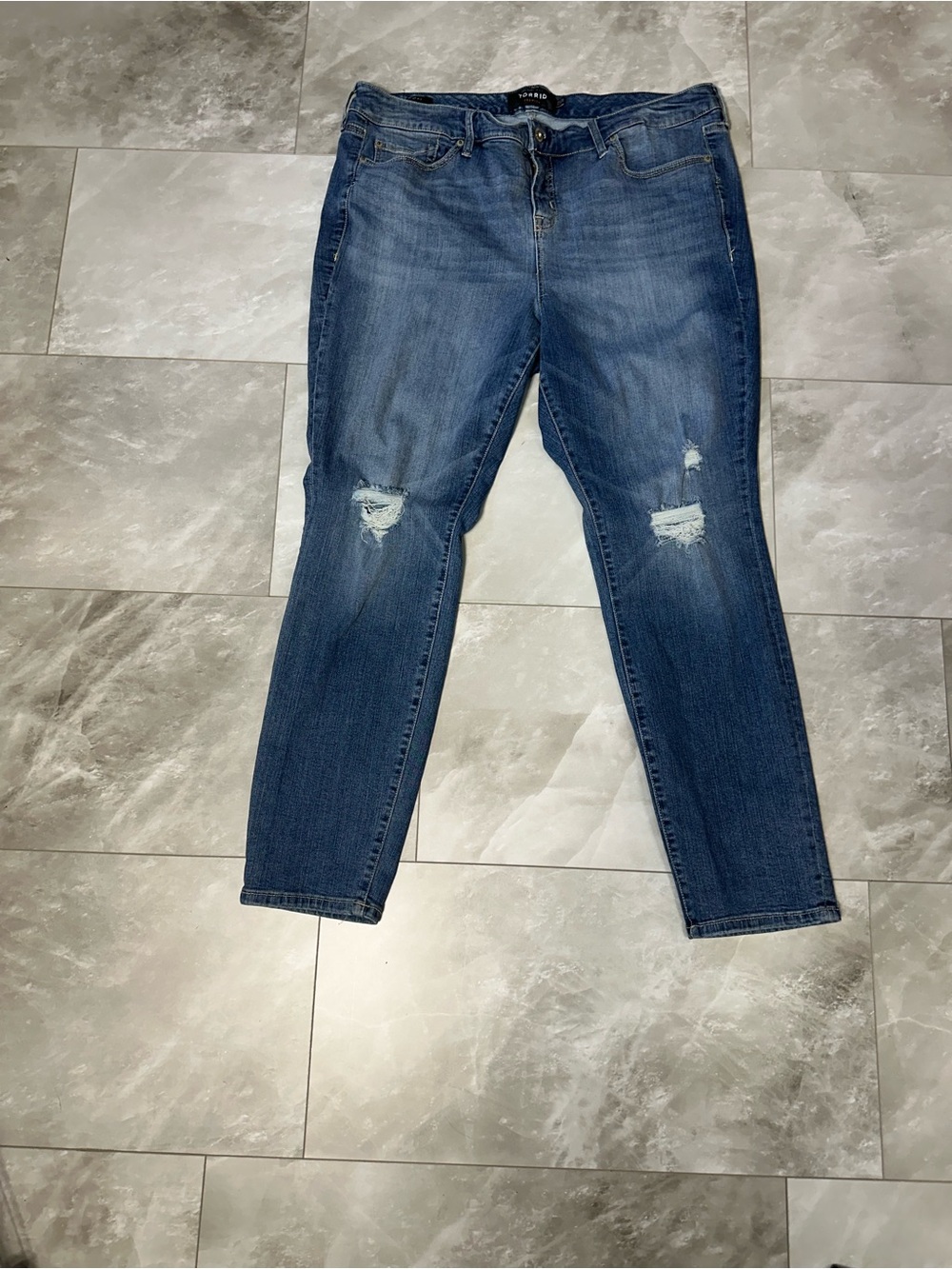 Torrid Mid Rise Distressed Skinny Jeans - Blue Size 22